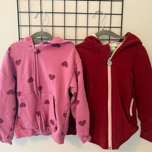 Adorable Kids Heart Print and Solid Hoodie Duo